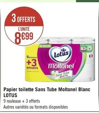 Casino Supermarchés Papier Toilette Sans Tube Moltonel Blanc Lotus offre
