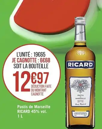 Casino Supermarchés Pastis de Marseille Ricard 45% Vol offre