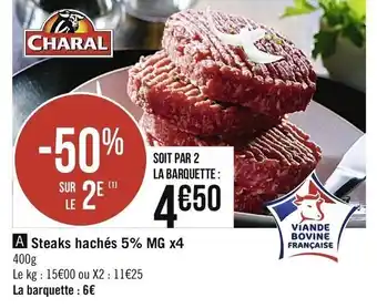 Géant Casino Steaks hachés 5% MG x4 offre
