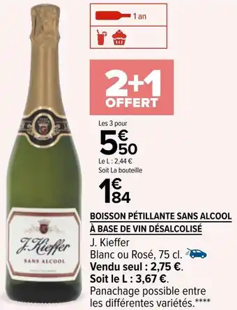 Carrefour J. kieffer boisson pétillante sans alcool à base de vin désalcolisé offre