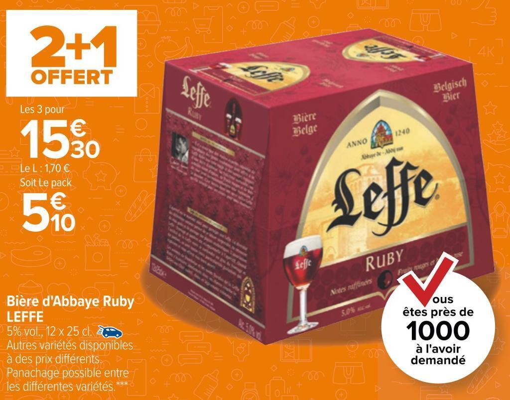 Pack De 12 Leffe Ruby Prix Promo Leffe bière d'abbaye ruby chez Carrefour
