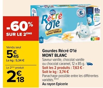 Carrefour Mont blanc gourdes récré o'lé offre