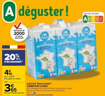 Carrefour Carrefour classic lait u.h.t. demi-écrémé offre