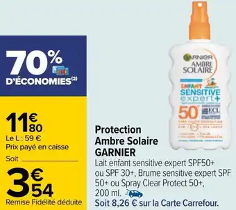 Carrefour Garnier protection ambre solaire offre