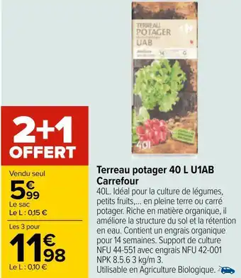 Carrefour Carrefour terreau potager 40 l u1ab offre