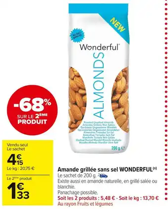 Carrefour Market Wonderful amande grillée sans sel offre