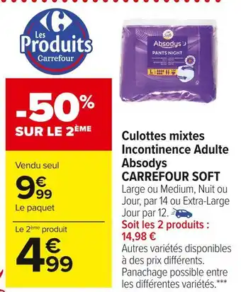 Carrefour Market Carrefour soft culottes mixtes incontinence adulte absodys offre