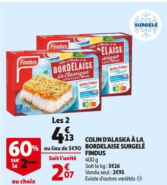 Auchan Findus colin d'alaska à la bordelaise surgelé offre