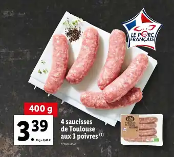 Lidl 4 Saucisses de toulouse aux 3 poivres offre
