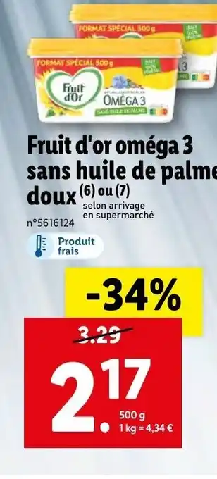 Lidl Fruit d'or oméga 3 sans huile de palme doux offre