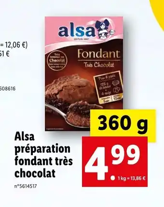 Lidl Alsa Préparation Fondant Très Chocolat offre