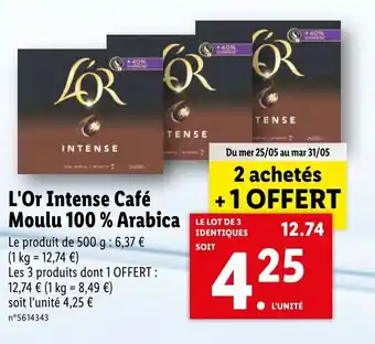 Lidl L'Or Intense Café Moulu 100% Arabica offre