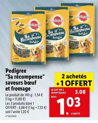 Lidl Pedigree Sa Récompense Saveurs Bœuf Et Fromage offre