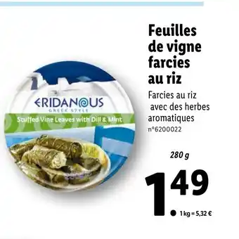 Lidl Feuilles de Vigne Farcies Au Riz offre