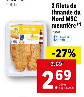 Lidl 2 Filets de Limande du Nord MSC Meunière offre