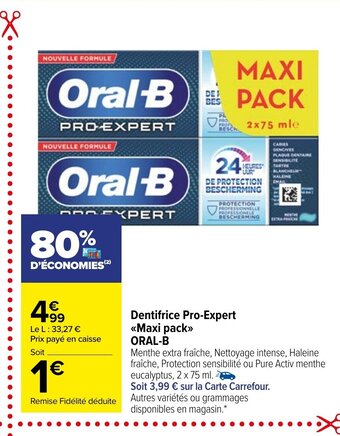 Carrefour Market Dentifrice Pro-Expert Maxi Pack Oral-B offre