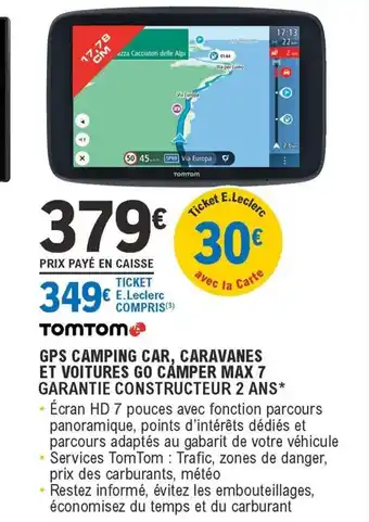 E.Leclerc L'Auto Tomtom GPS Camping Car Caravanes Et Voitures Go Camper Max 7 offre