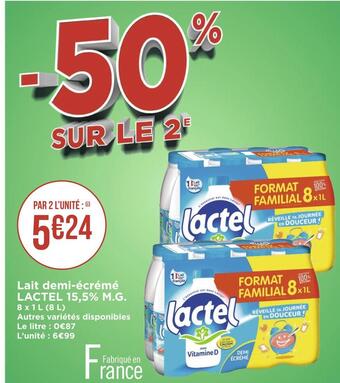 Géant Casino Lactel lait demi-écrémé 15,5% m.g. offre