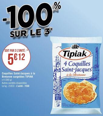 Géant Casino Tipiak coquilles saint-jacques à la bretonne surgelées offre