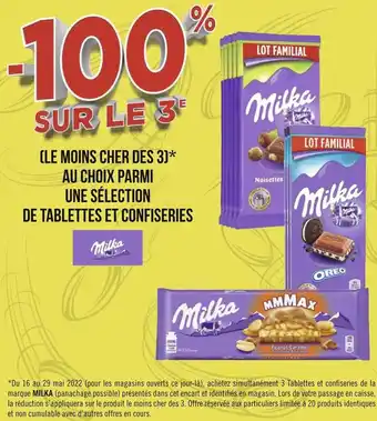Géant Casino Milka bon plan sur une sélection de tablettes et confiseries milka offre