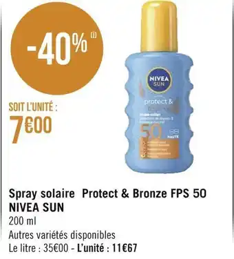 Géant Casino Nivea sun spray solaire protect & bronze fps 50 offre