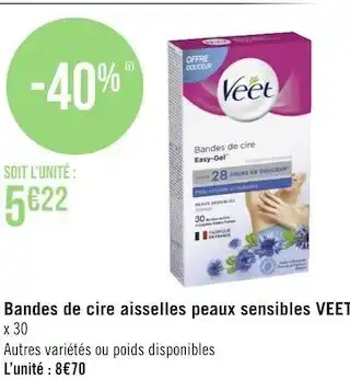 Géant Casino Veet bandes de cire aisselles peaux sensibles offre
