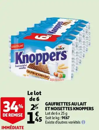 Auchan Knoppers gaufrettes au lait et noisettes offre