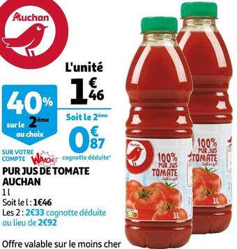 Auchan Auchan pur jus de tomate offre