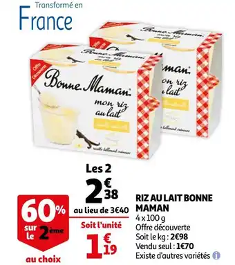 Auchan Bonne maman riz au lait offre