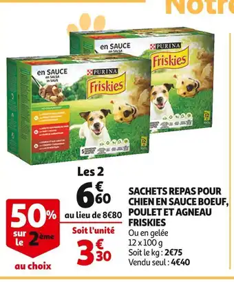Auchan Friskies sachets repas pour chien en sauce boeuf, poulet et agneau offre