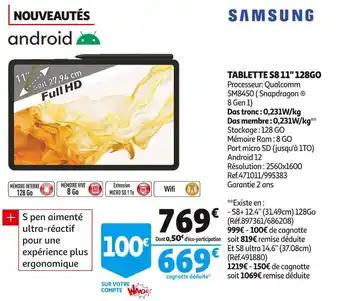 Auchan Samsung tablette s8 11" 128go offre