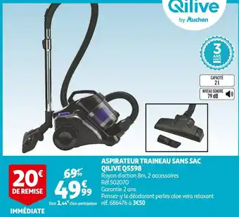 Auchan Qilive aspirateur traineau sans sac q5598 offre