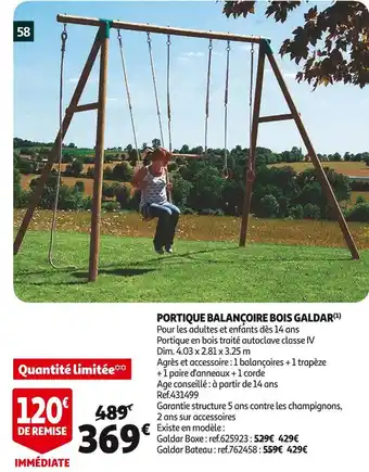 Auchan Portique balançoire bois offre