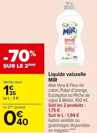 Carrefour Market Mir liquide vaisselle offre
