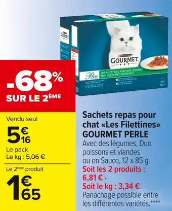 Carrefour Market Gourmet perle sachets repas pour chat les filettines offre