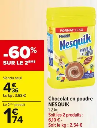 Carrefour Market Nesquik chocolat en poudre offre