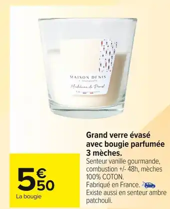 Carrefour Market Grand verre évasé avec bougie parfumée 3 mèches. offre