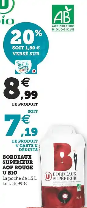 Super U U bordeaux superieur aop rouge bio offre