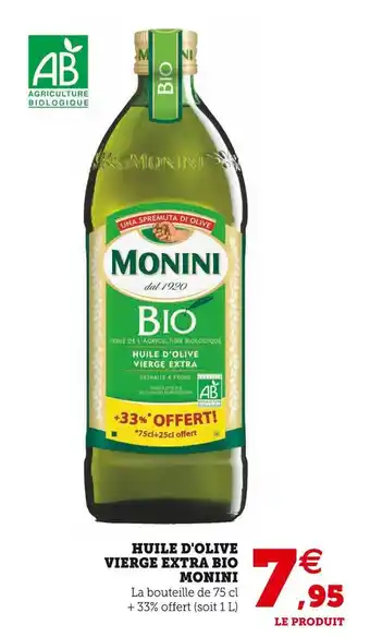 Super U Monini huile d'olive vierge extra bio offre