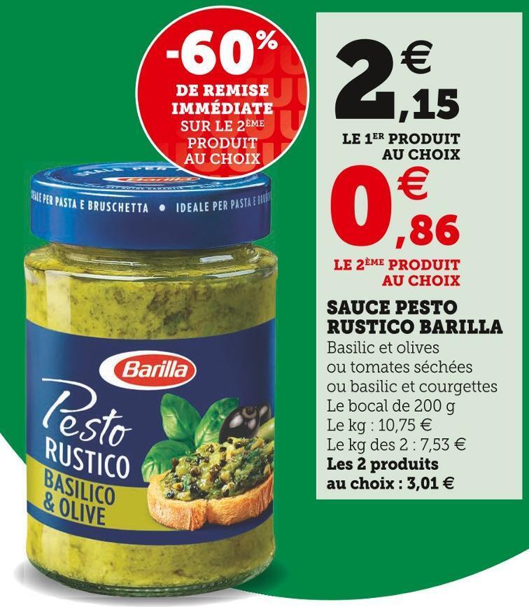 Promo Barilla sauce pesto rustico chez Super U