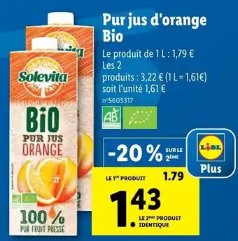 Lidl Pur jus d'orange bio offre