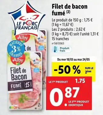 Lidl Filet de bacon fumé offre