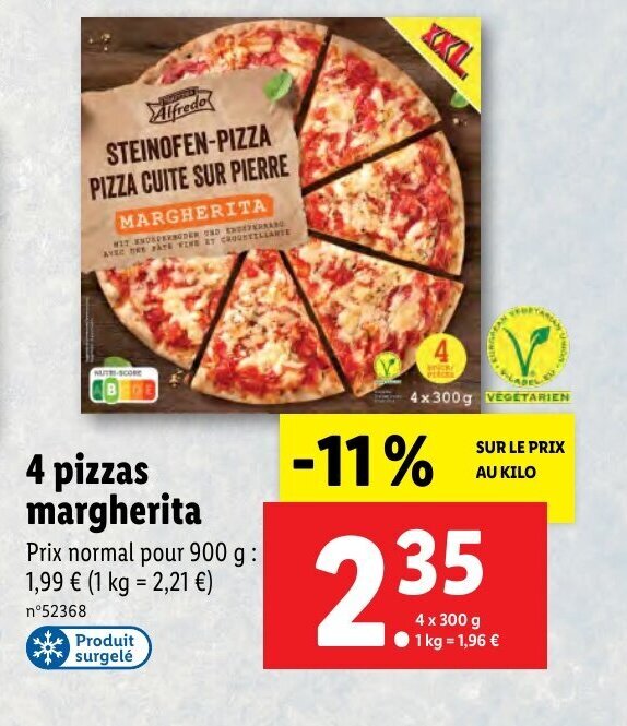 Promo 4 Pizzas margherita chez Lidl