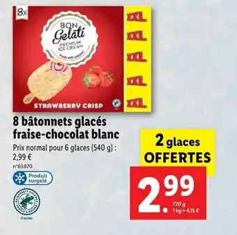 Lidl 8 Bâtonnets glacés fraise-chocolat blanc offre
