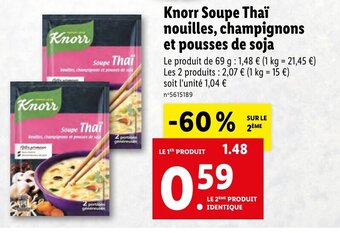 Lidl Knorr soupe thaï nouilles, champignons et pousses de soja offre
