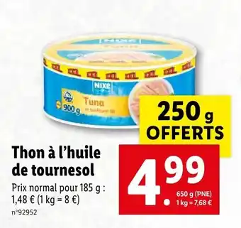 Lidl Thon à l'huile de tournesol offre
