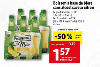 Lidl Boisson à base de bière sans alcool saveur citron offre