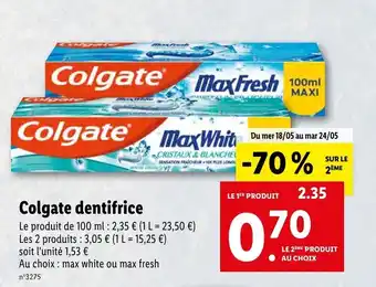 Lidl Colgate dentifrice offre