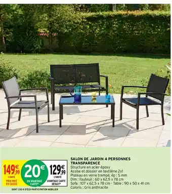 Intermarché Salon de Jardin 4 Personnes Transparence offre