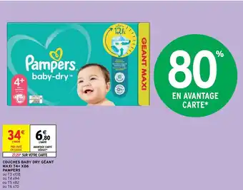 Intermarché Hyper Couches Baby Dry Géant Maxi T4+x86 Pampers offre